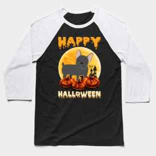 French Bulldog Dog Scary Pumpkin Moon Halloween Baseball T-Shirt